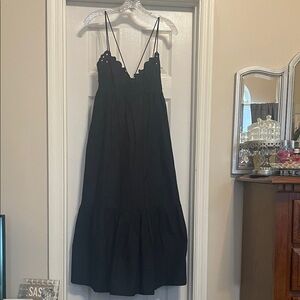 Zara Black Scalloped V-Neck Spaghetti-Strap Maxi Dress